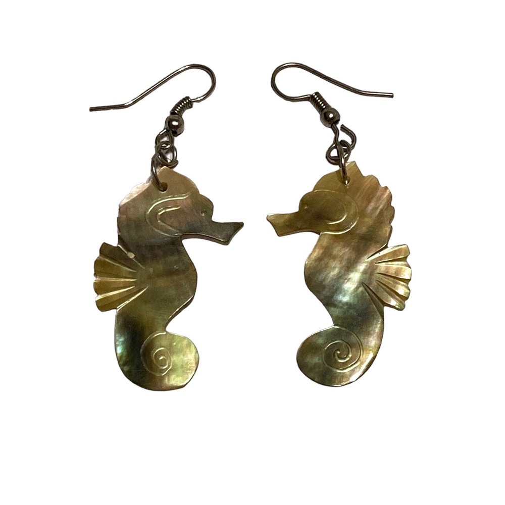 Mother pearl of‎ shell iridescent seahorse dangle earrings women OS